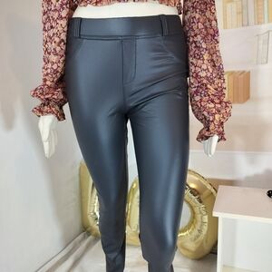 & Other Stories Black Faux Leather Straight Leg Jeans